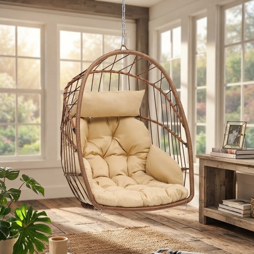 Sturdy brown rattan swing - rattan,